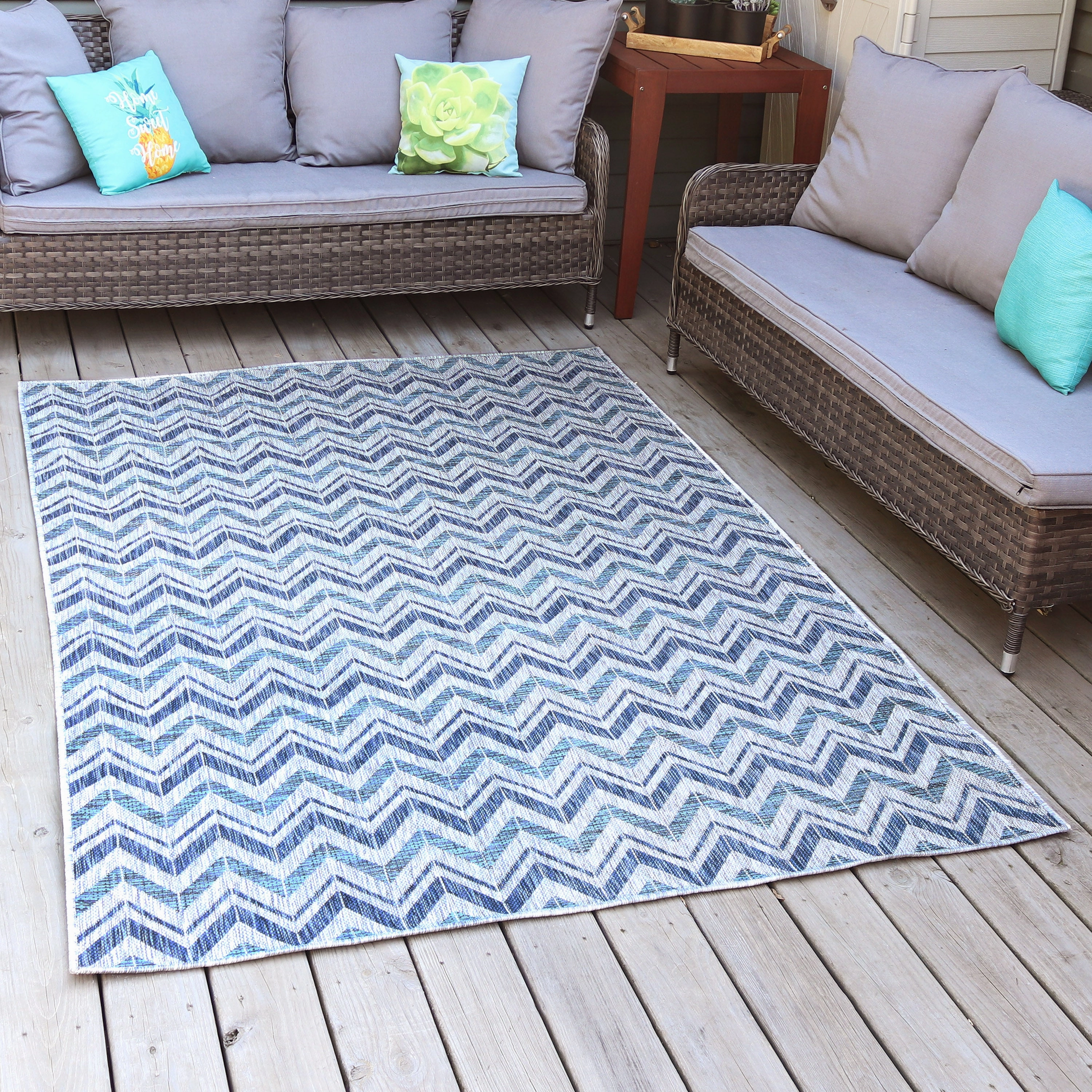 Sunnydaze Chevron Dreams Outdoor Patio Area Rug in Blue/Gray - 5 Ft. x 7 Ft.