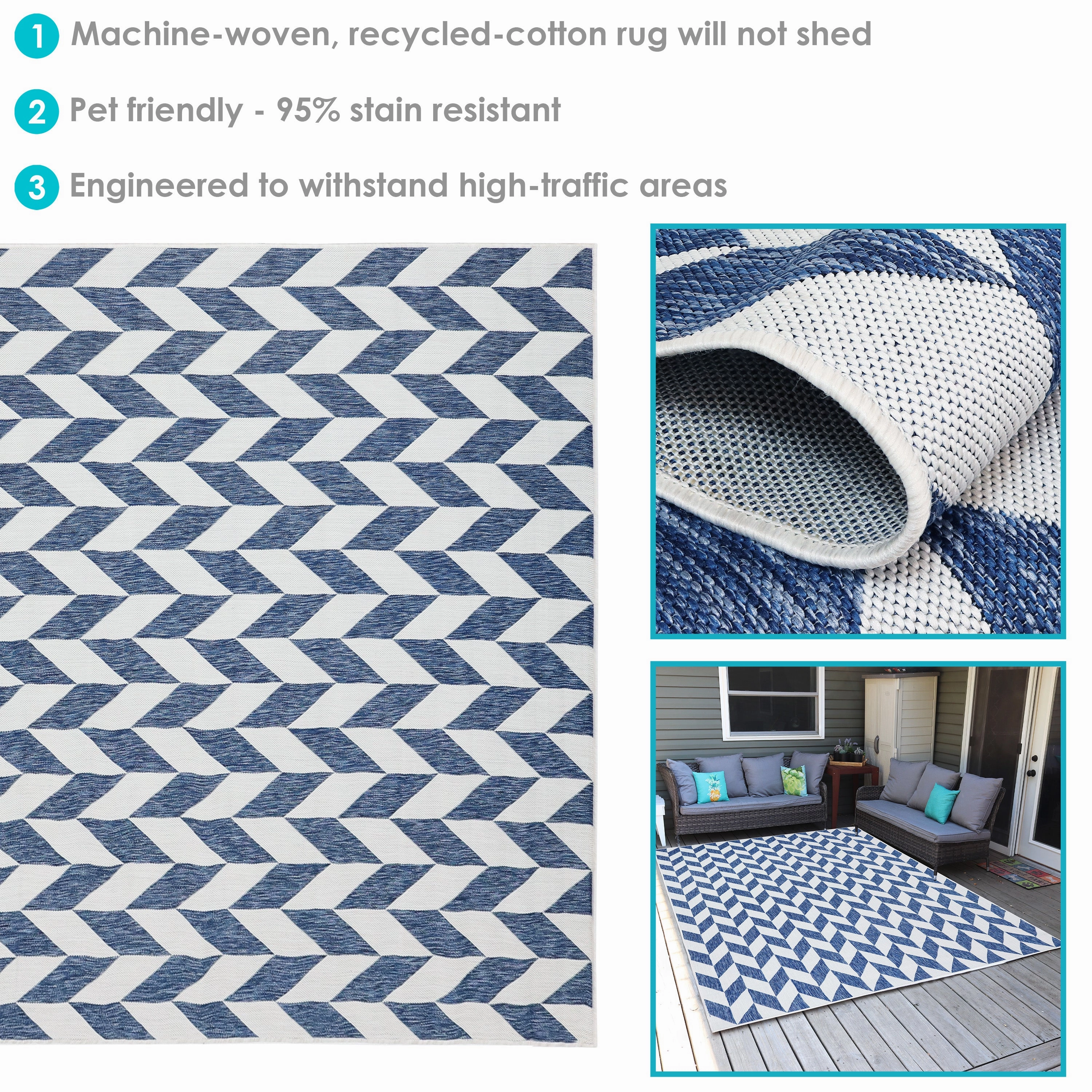 Sunnydaze Geometric Affinity Indoor and Outdoor Patio Area Rug in Steel Blue - 8 ft. x 10 ft.