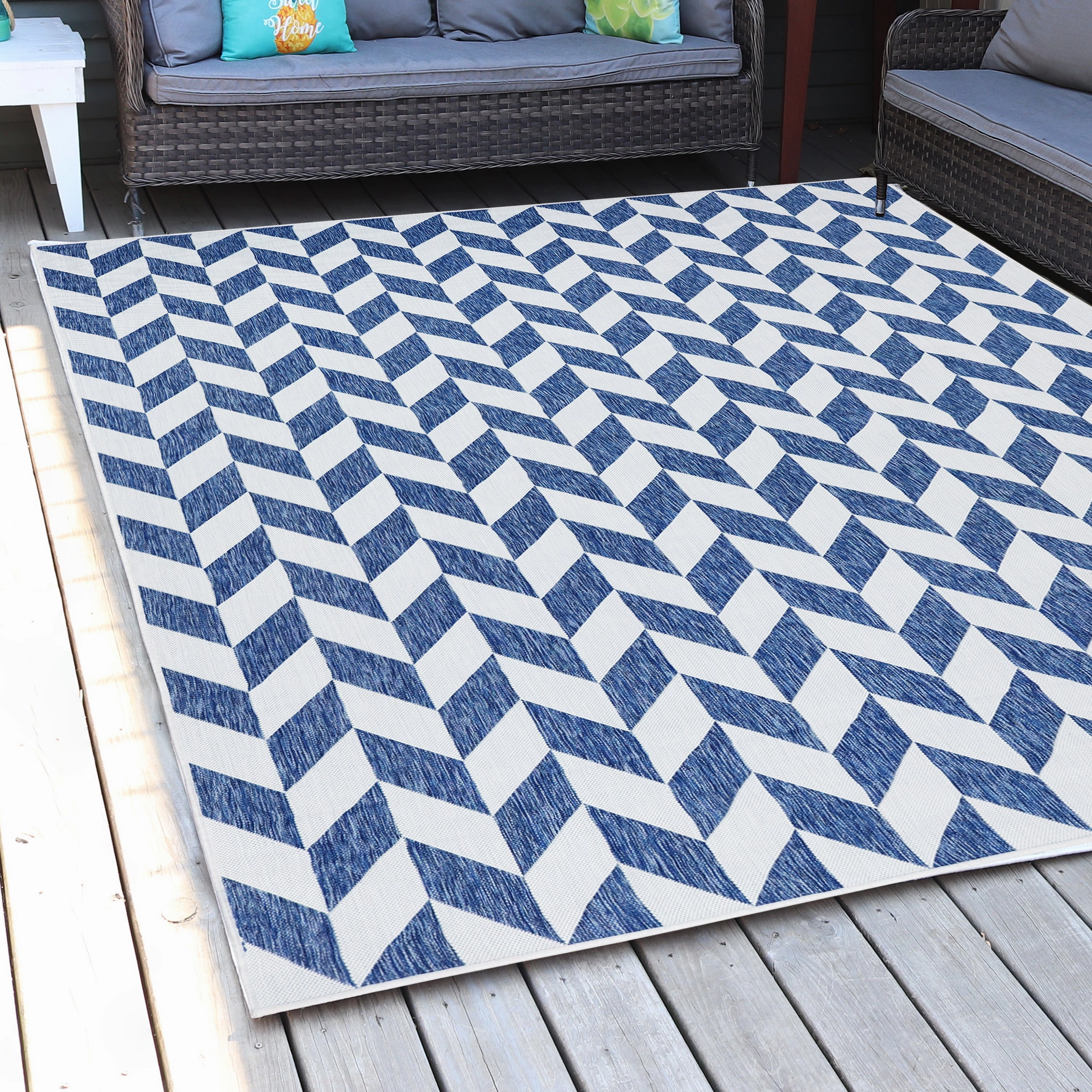 Sunnydaze Geometric Affinity Indoor and Outdoor Patio Area Rug in Steel Blue - 8 ft. x 10 ft.