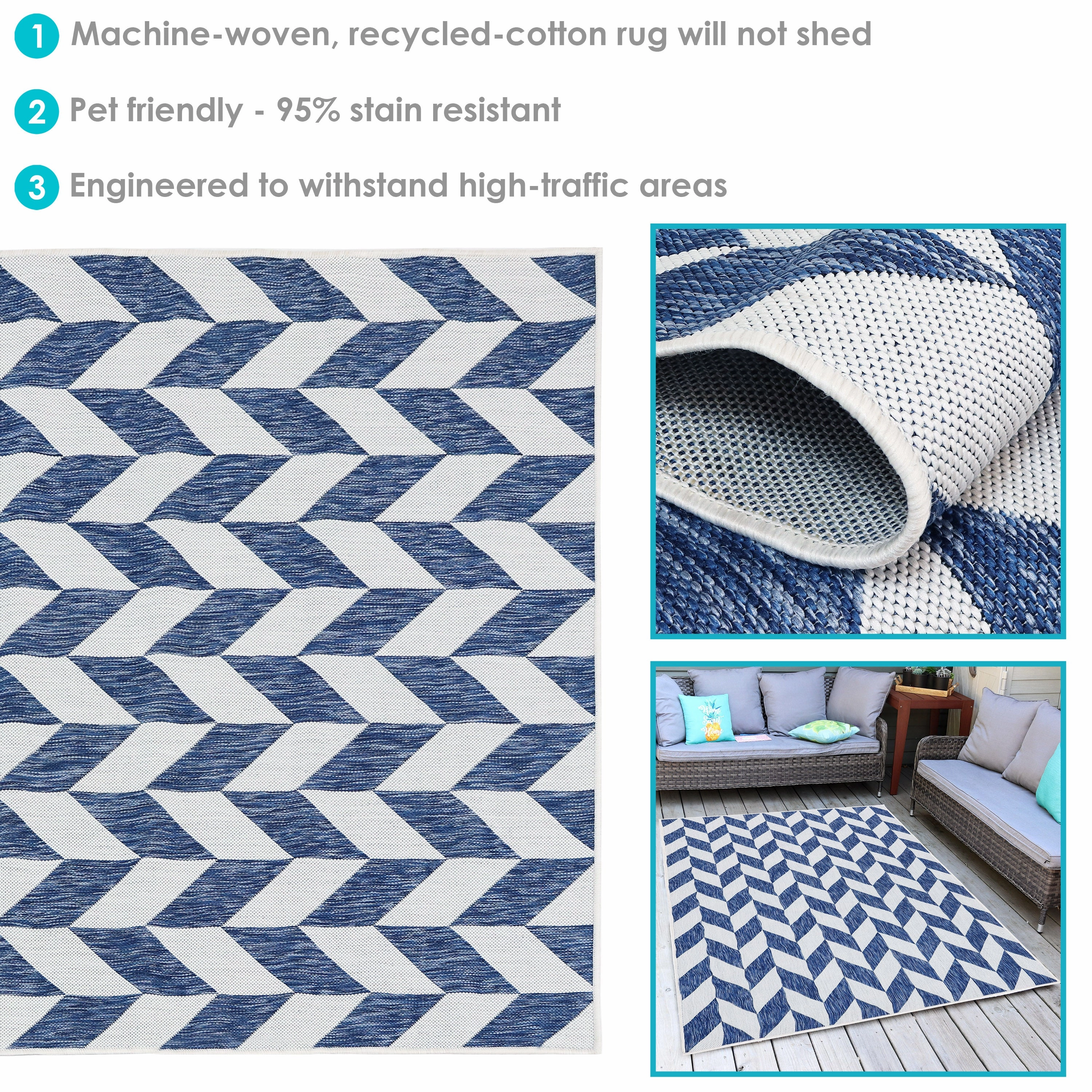 Sunnydaze Geometric Affinity Outdoor Patio Area Rug in Steel Blue - 5 ft. x 7 ft.
