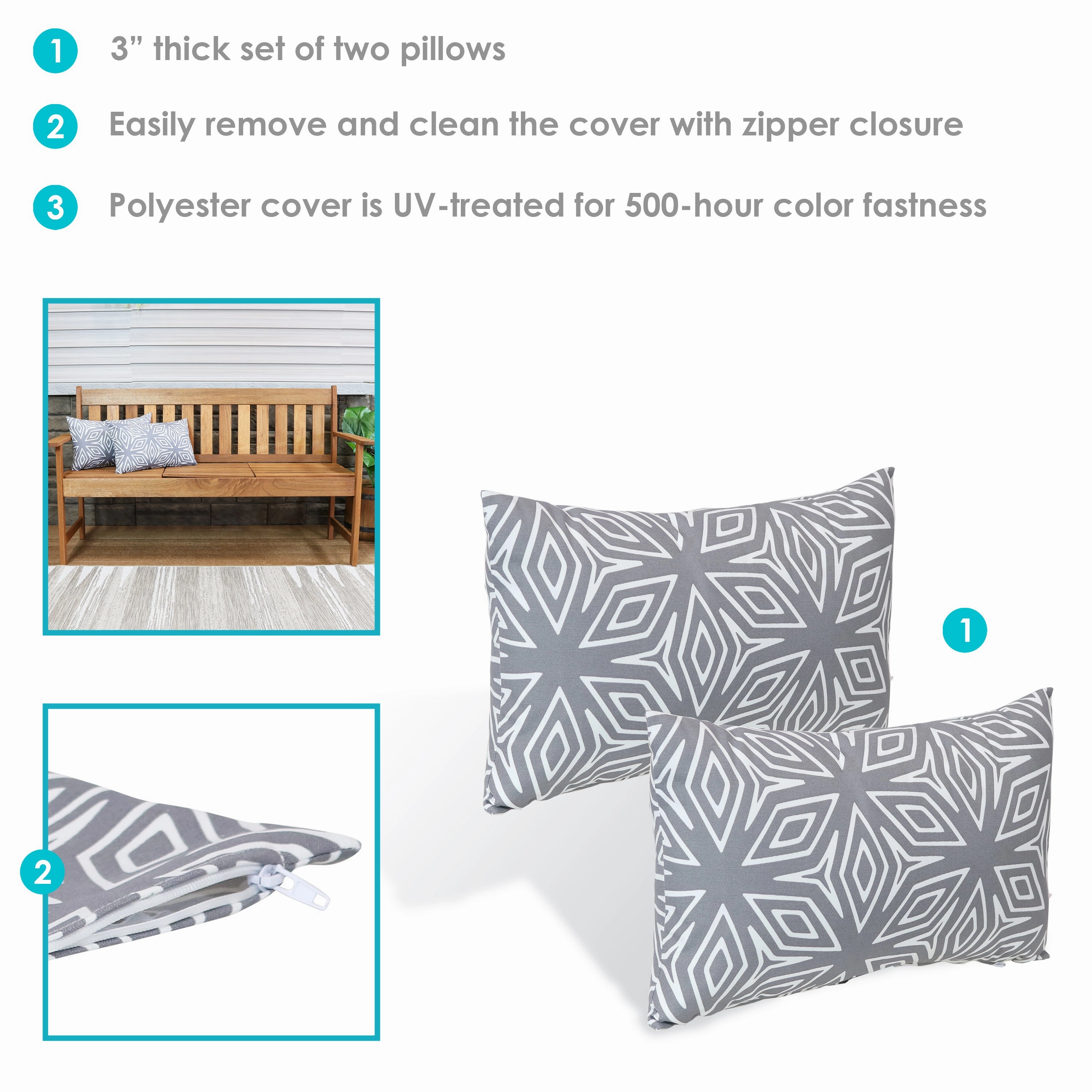 Sunnydaze Indoor/Outdoor Weather-Resistant Polyester Lumbar Decorative Pillow Cover Only with Zipper Closure - 12" x 20" - 2pk