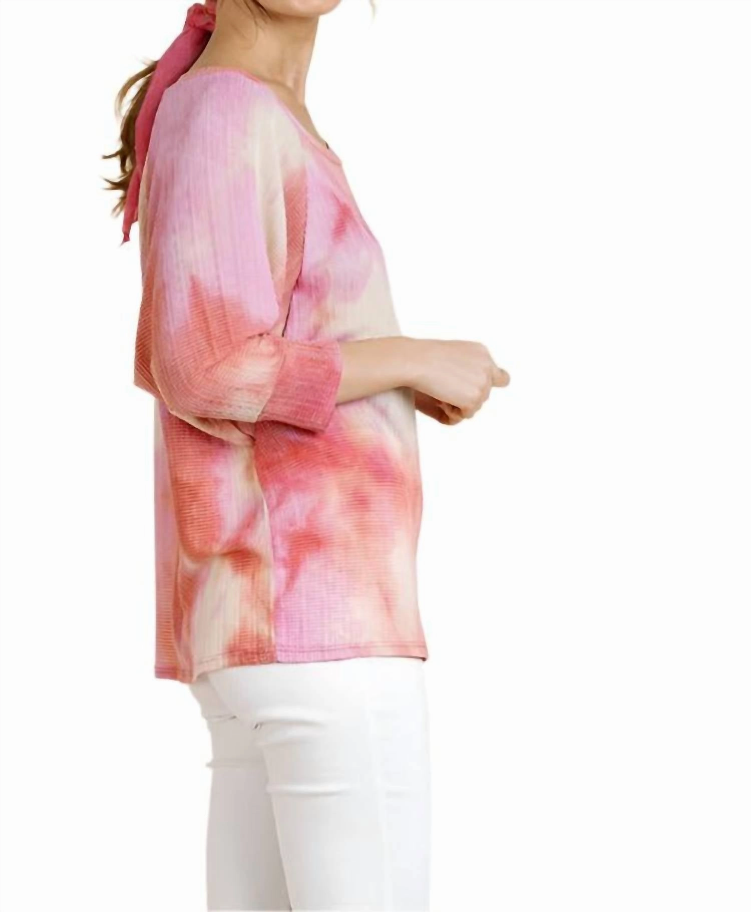 Tie Dye Waffle Knit Top In Peach