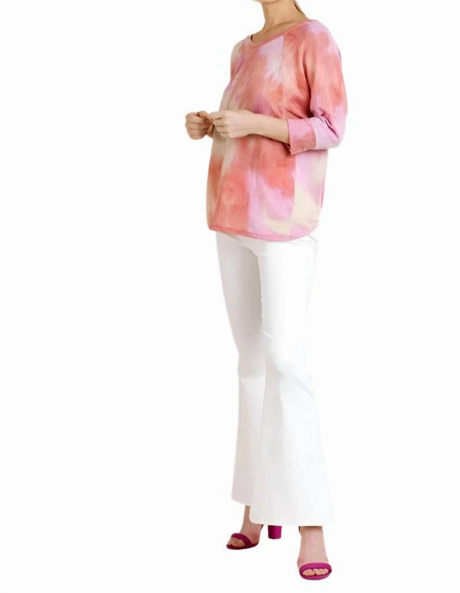 Tie Dye Waffle Knit Top In Peach
