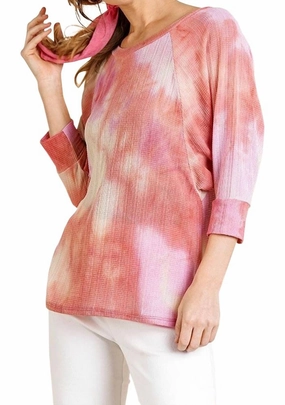 Tie Dye Waffle Knit Top In Peach