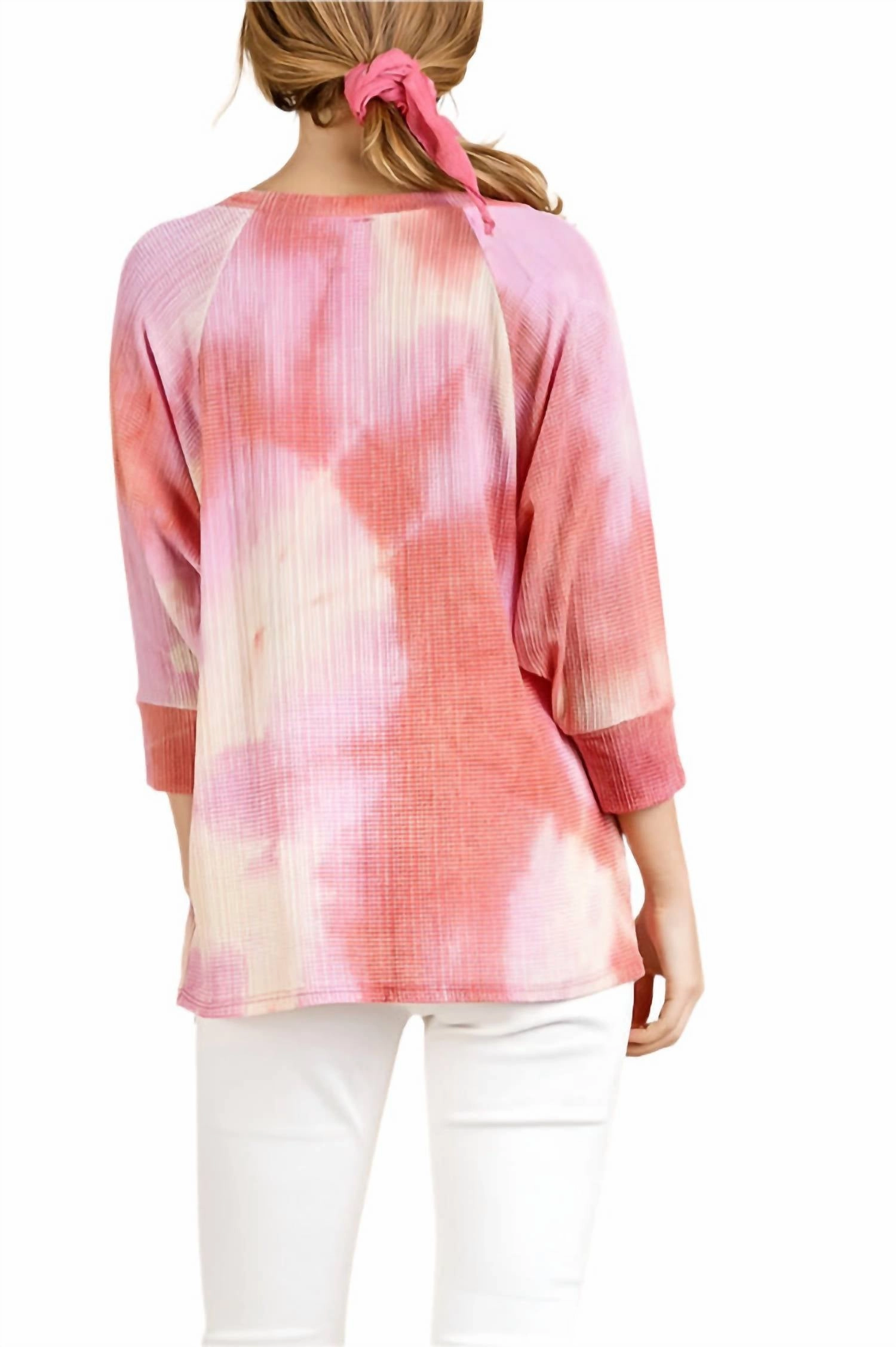 Tie Dye Waffle Knit Top In Peach