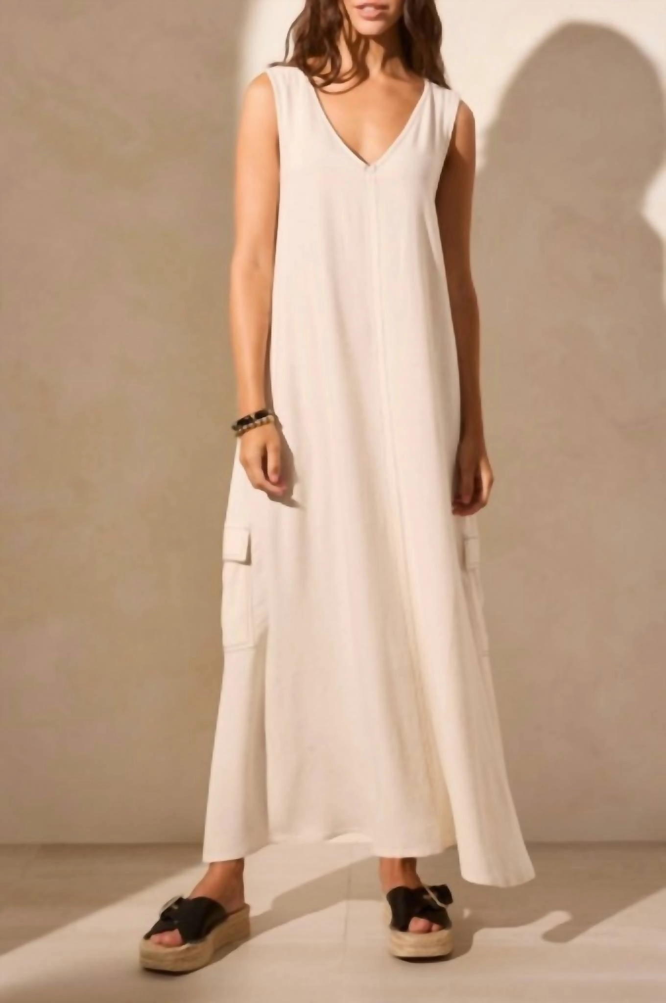 V Neck Cargo Dress In Seashell