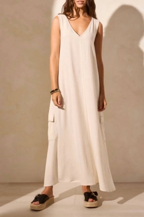 V Neck Cargo Dress In Seashell