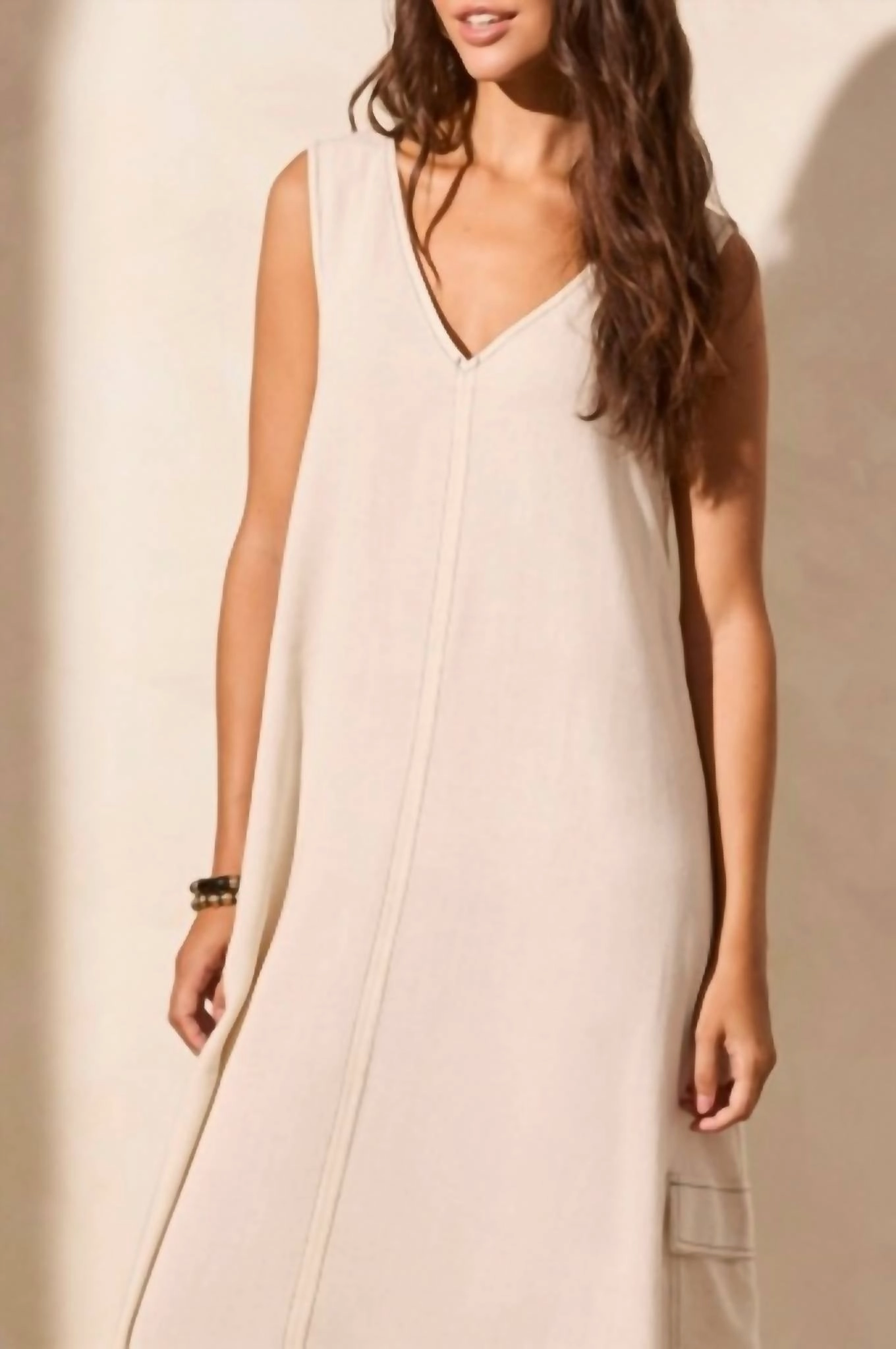 V Neck Cargo Dress In Seashell