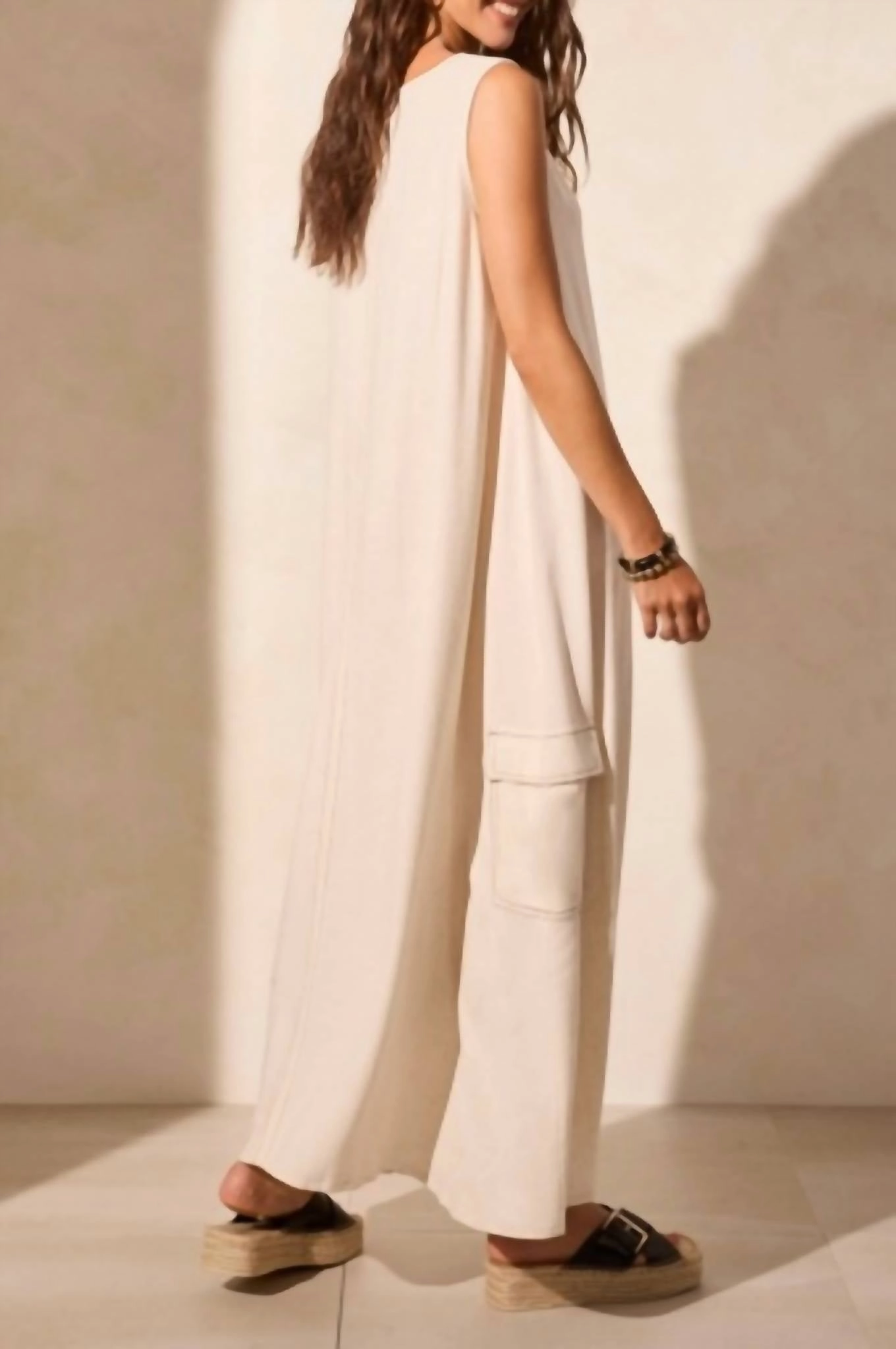 V Neck Cargo Dress In Seashell