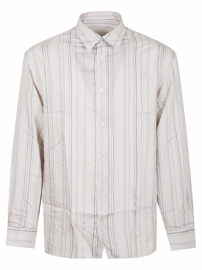Vertical Stripe Viscose Blend Shirt With Classic Collar