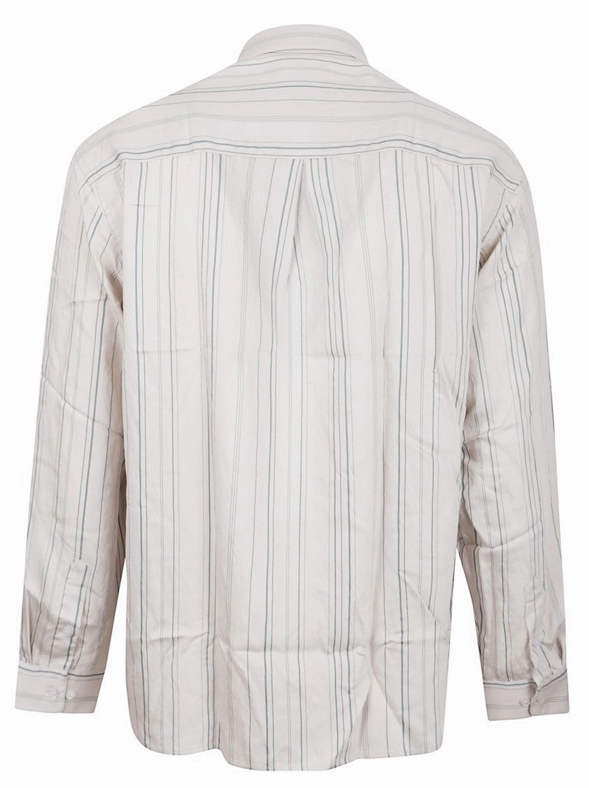 Vertical Stripe Viscose Blend Shirt With Classic Collar